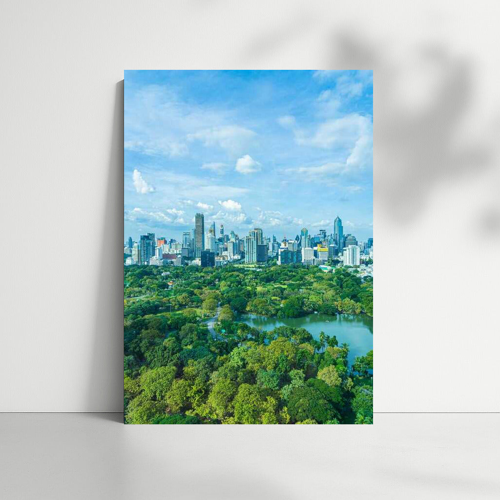 Harmony of the metropolis and nature: Urban landscape with a green park