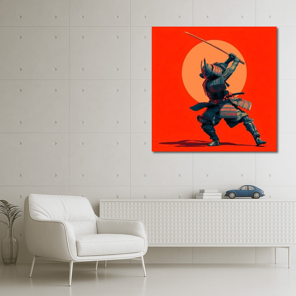 Samurai in Motion Against the Scarlet Sun
