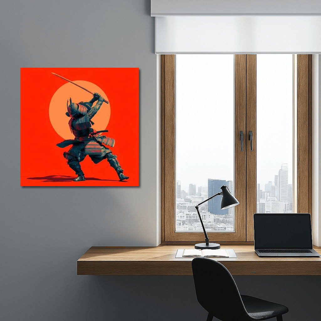 Samurai in Motion Against the Scarlet Sun