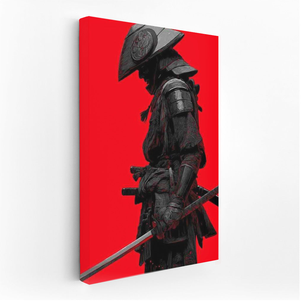 Mysterious Samurai on Red Background: Spirit of Ancient Japan