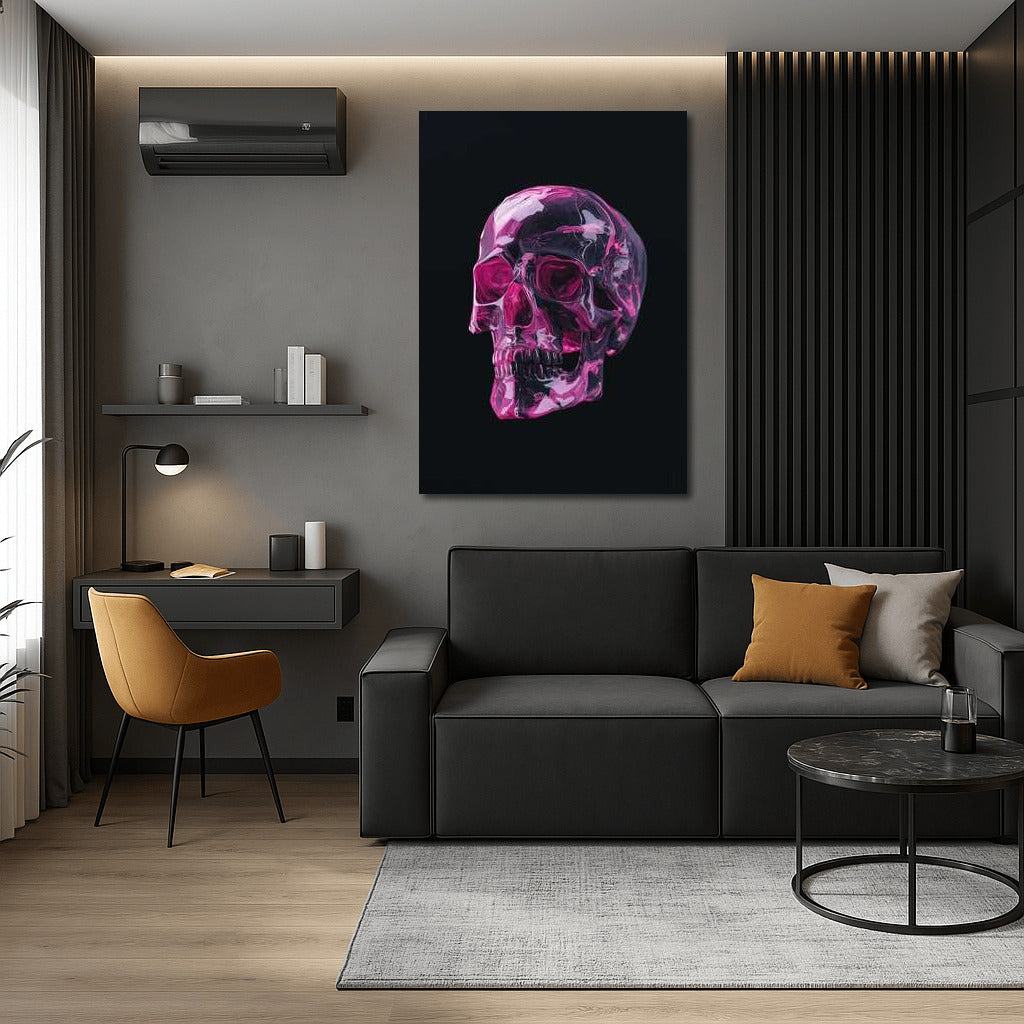 Bright Pink Skull: Modern Chic On Black Background