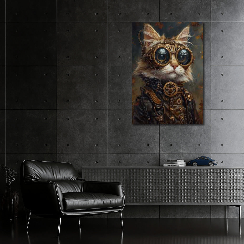 Steampunk Cat in Mechanical Suit and Glasses