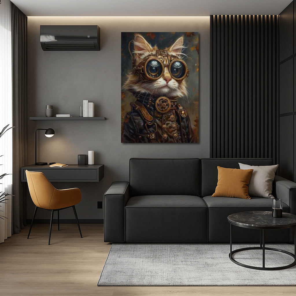 Steampunk Cat in Mechanical Suit and Glasses