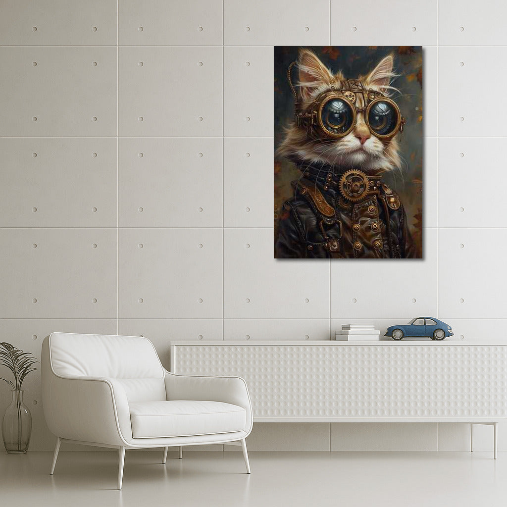 Steampunk Cat in Mechanical Suit and Glasses
