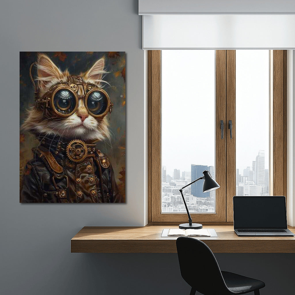 Steampunk Cat in Mechanical Suit and Glasses