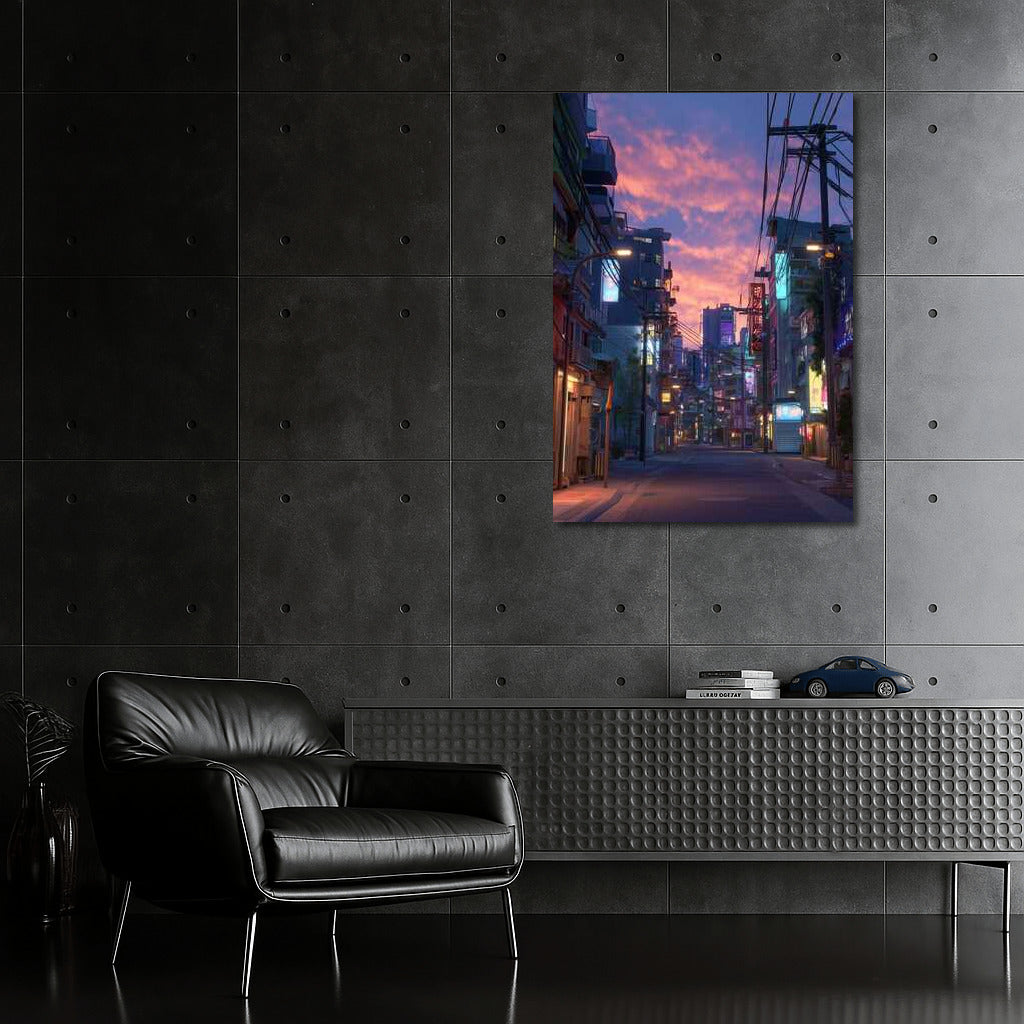 Neon Evening: Architecture and Streets of the Metropolis