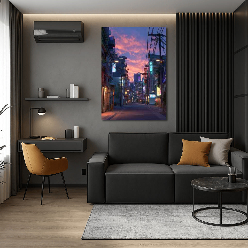 Neon Evening: Architecture and Streets of the Metropolis