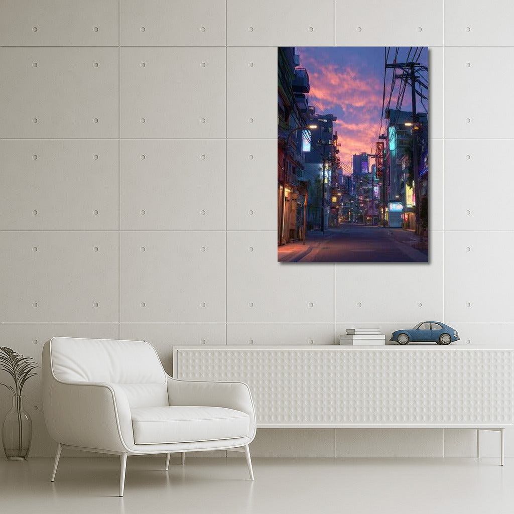 Neon Evening: Architecture and Streets of the Metropolis