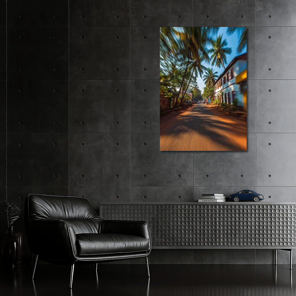 Sunny Street with Palm Trees: Dynamics of Architectural Landscape