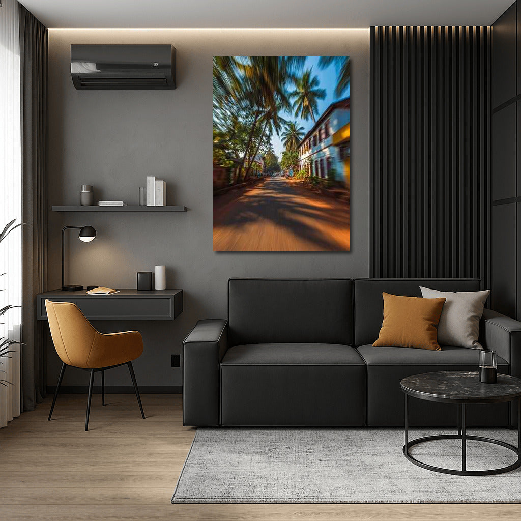 Sunny Street with Palm Trees: Dynamics of Architectural Landscape