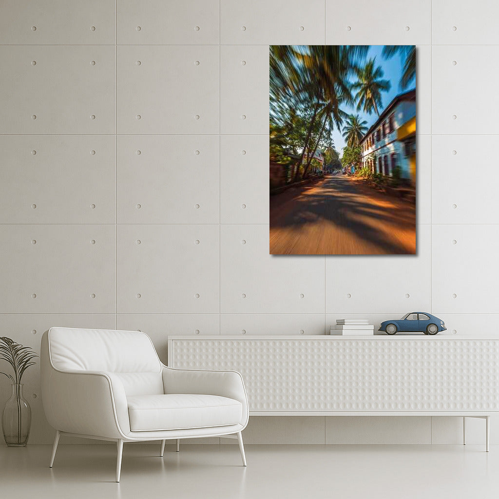Sunny Street with Palm Trees: Dynamics of Architectural Landscape