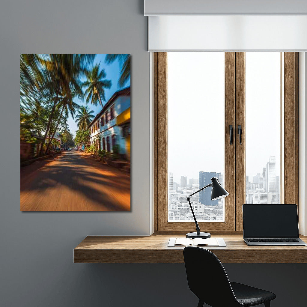 Sunny Street with Palm Trees: Dynamics of Architectural Landscape