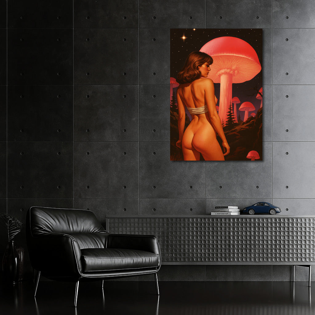 Giant Mushrooms Under the Starry Sky: Trippy Fantasy World