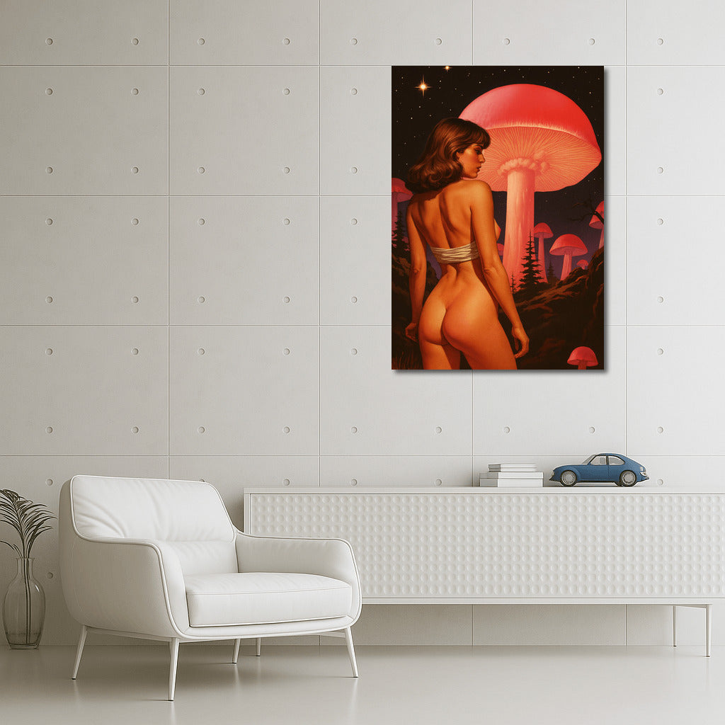 Giant Mushrooms Under the Starry Sky: Trippy Fantasy World