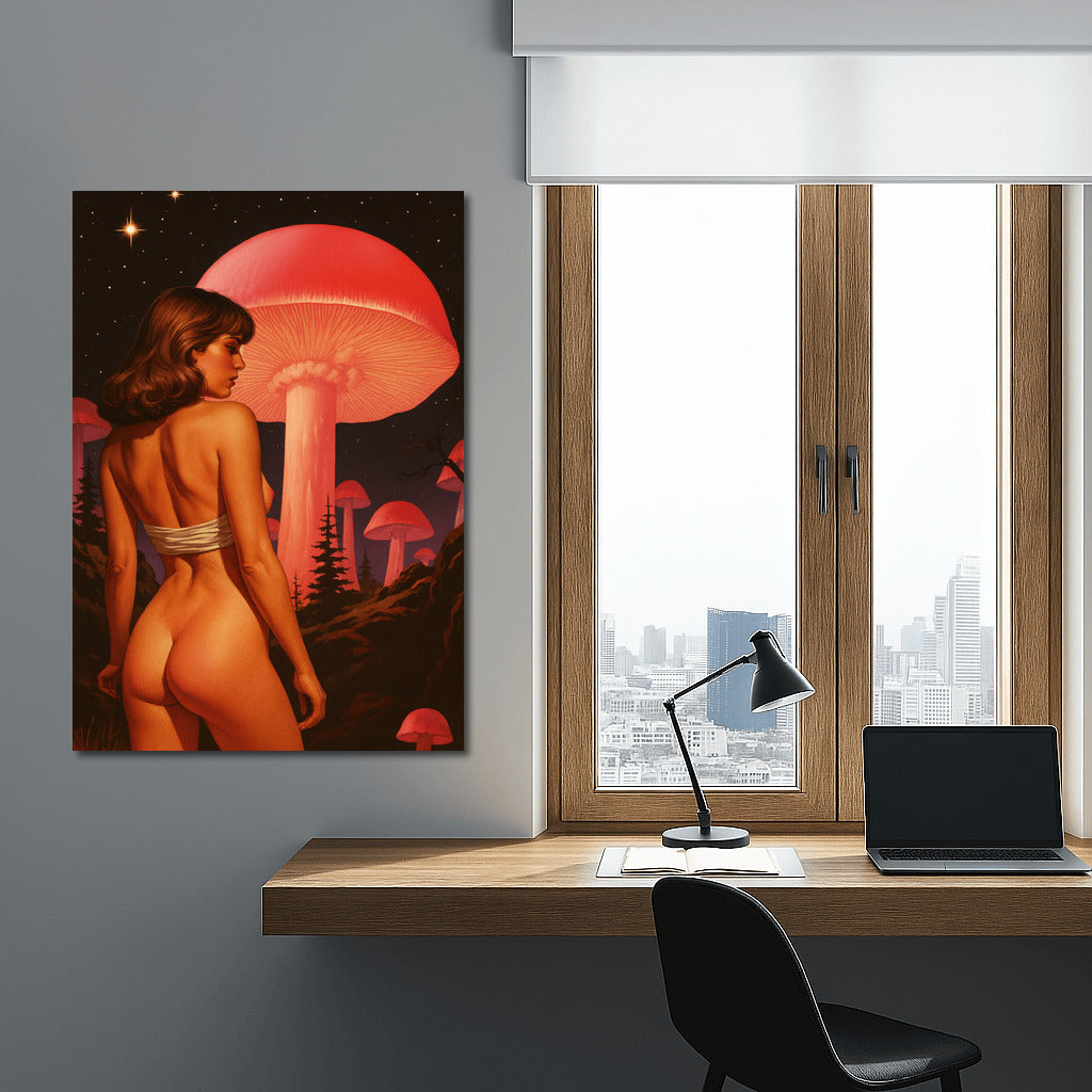 Giant Mushrooms Under the Starry Sky: Trippy Fantasy World