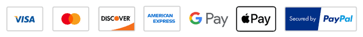 Visa, Mastercard, Amex, Discover, PayPal, Google Pay, Apple Pay, Shop Pay