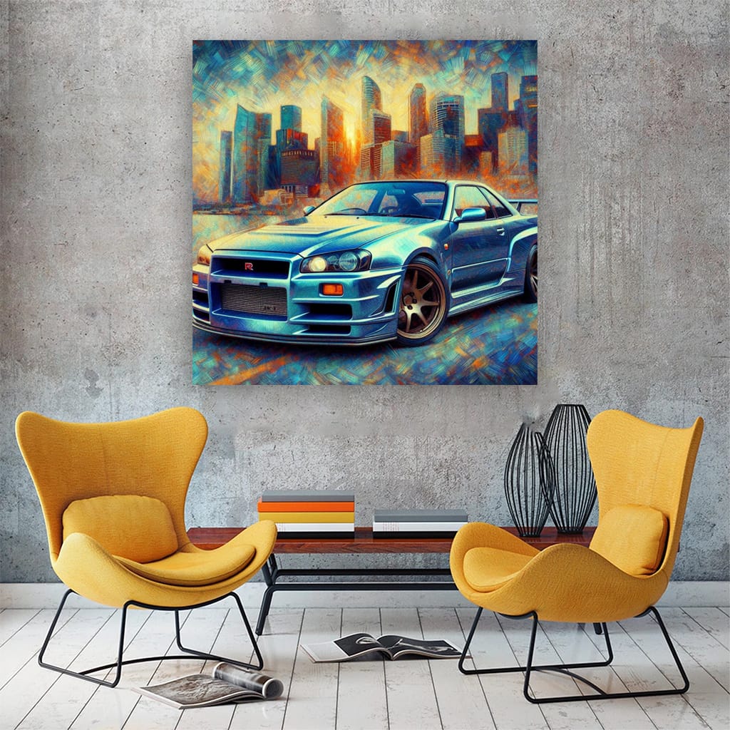 1999 Nissan Skyline GT-R R34 Impressionist Art - Iconic Legend