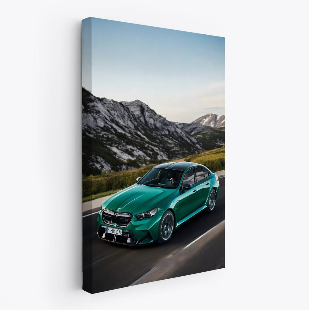 Green 2025 BMW M5 Cruising Through Majestic Mountains - Power Unleashed