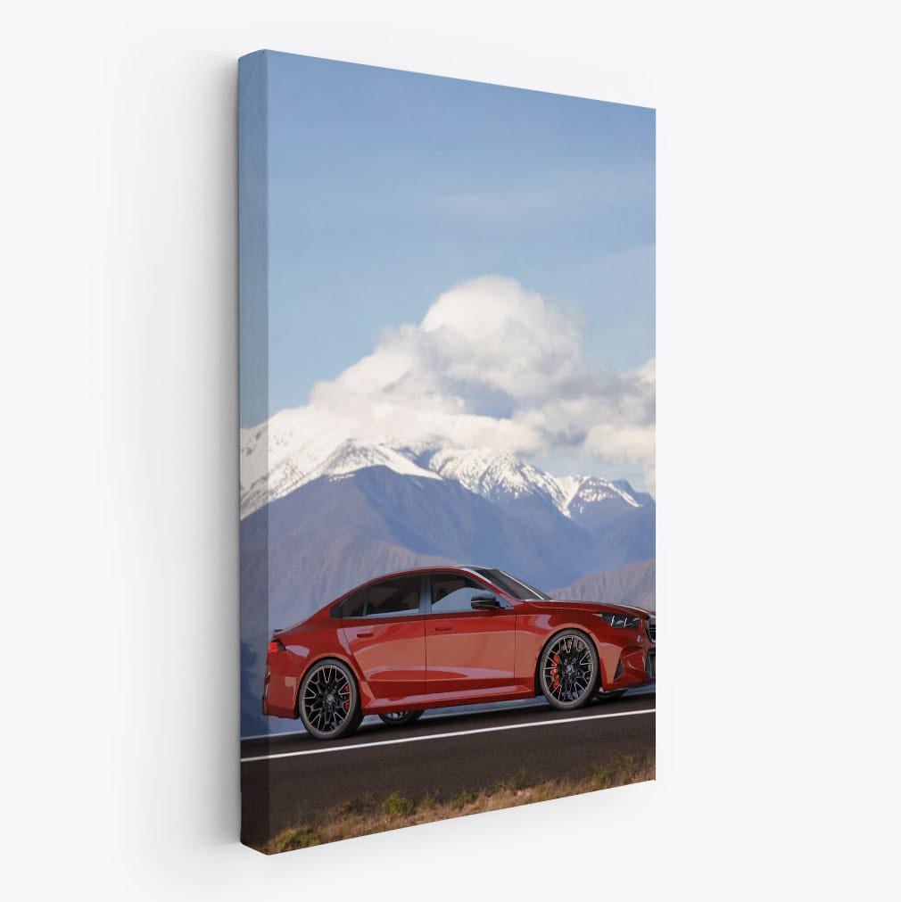 2025 BMW M5 on Sunlit Road, Majestic Mountains Behind - Power Unleashed