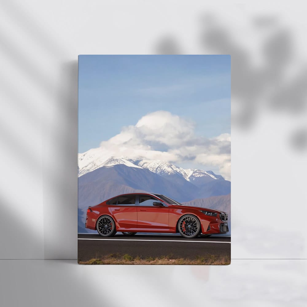 2025 BMW M5 on Sunlit Road, Majestic Mountains Behind - Power Unleashed