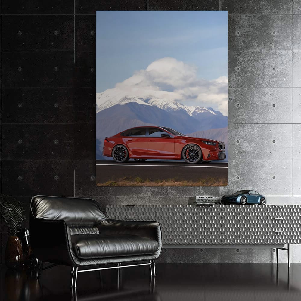2025 BMW M5 on Sunlit Road, Majestic Mountains Behind - Power Unleashed