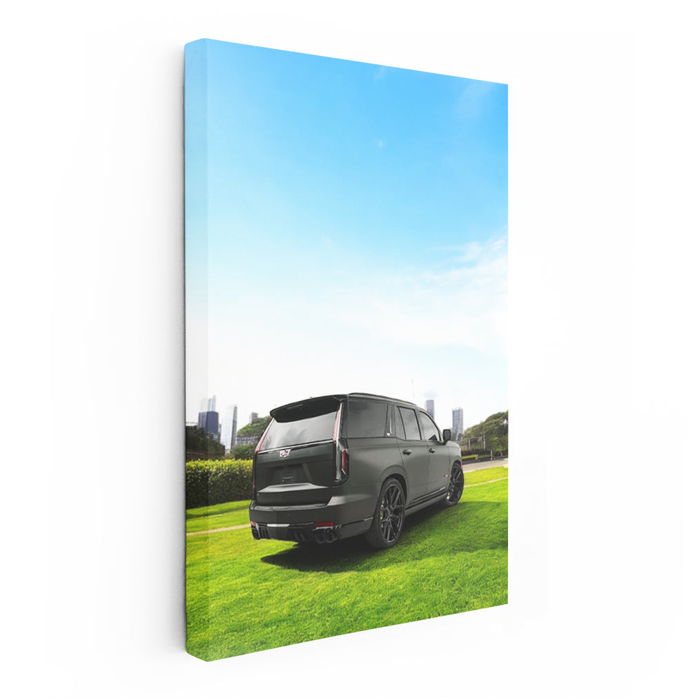 Escalade V: Sleek Black Cadillac in Nature - Unleash Power