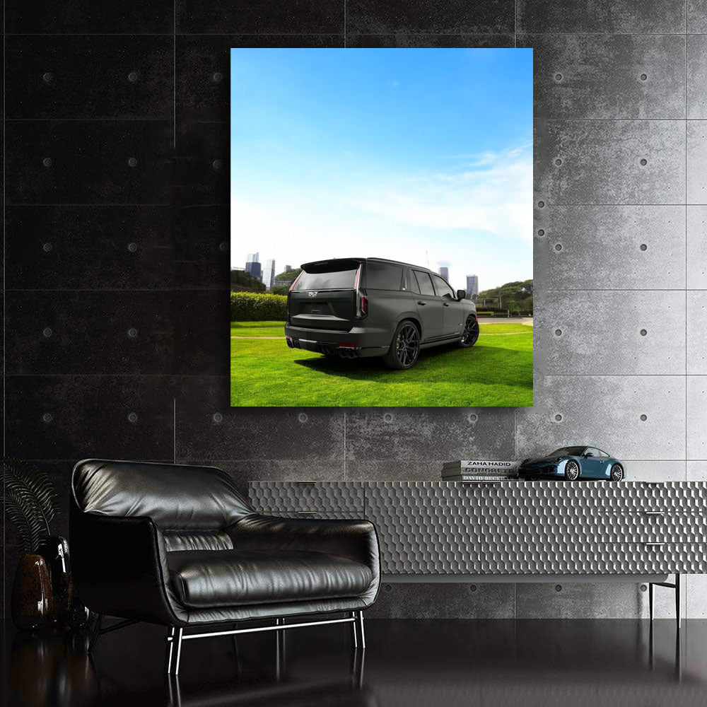Escalade V: Sleek Black Cadillac in Nature - Unleash Power
