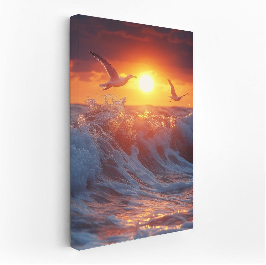 Sunset Feather: Dance of Waves and Birds
