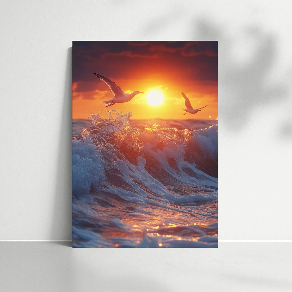 Sunset Feather: Dance of Waves and Birds