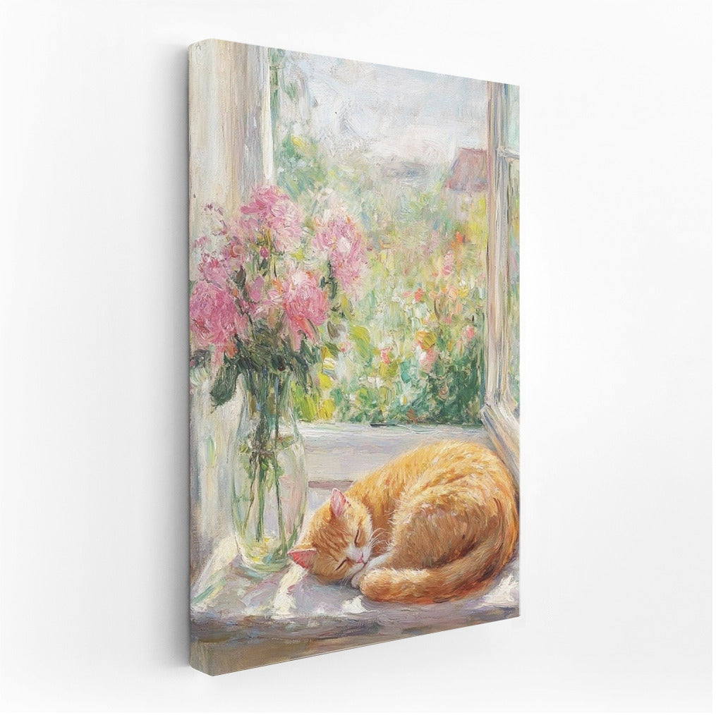 Sunny Dremlyuga: Cat and Flowers on the Windowsill