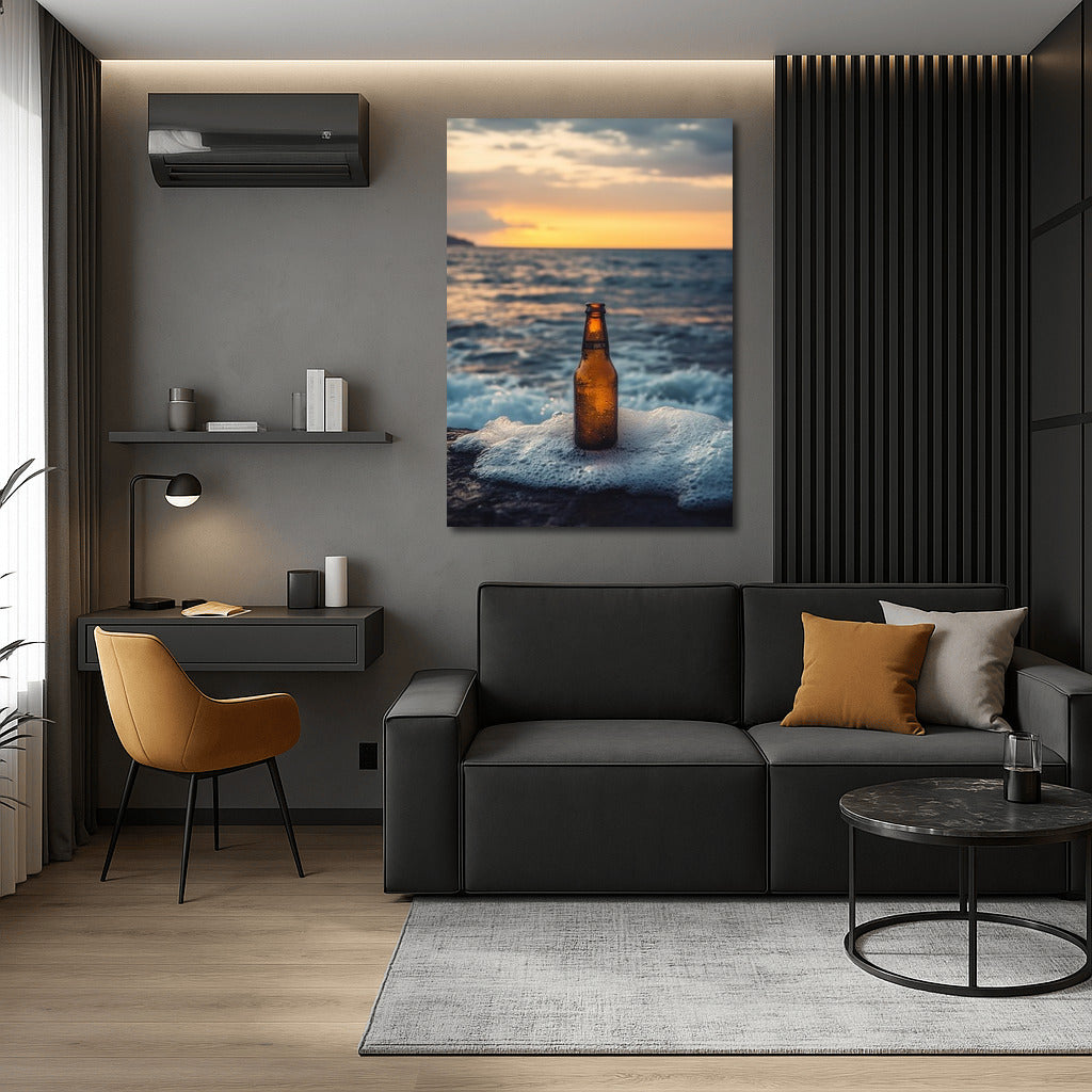 Sunset Message: Bottle on the Crest of the Waves