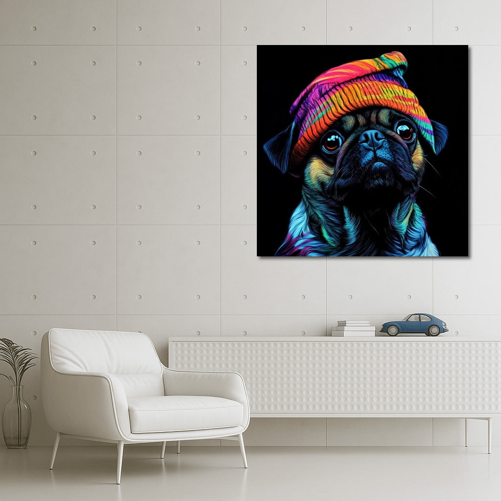 Rainbow Scamp: Pug in a Riding Hood