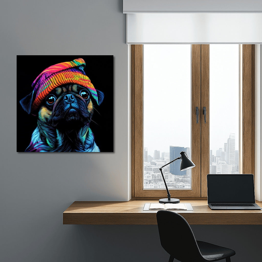 Rainbow Scamp: Pug in a Riding Hood