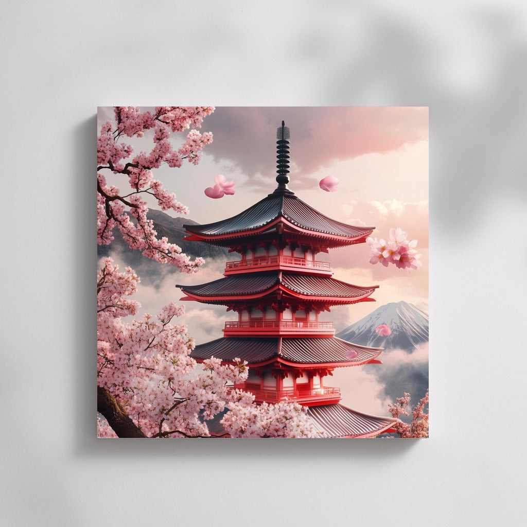 Pagoda in Sakura's Embrace