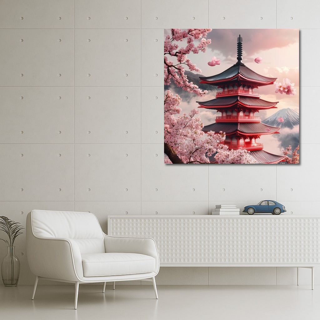 Pagoda in Sakura's Embrace