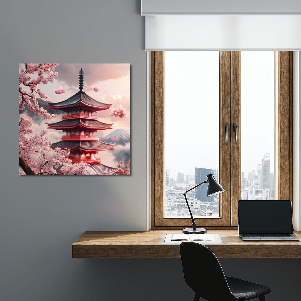 Pagoda in Sakura's Embrace
