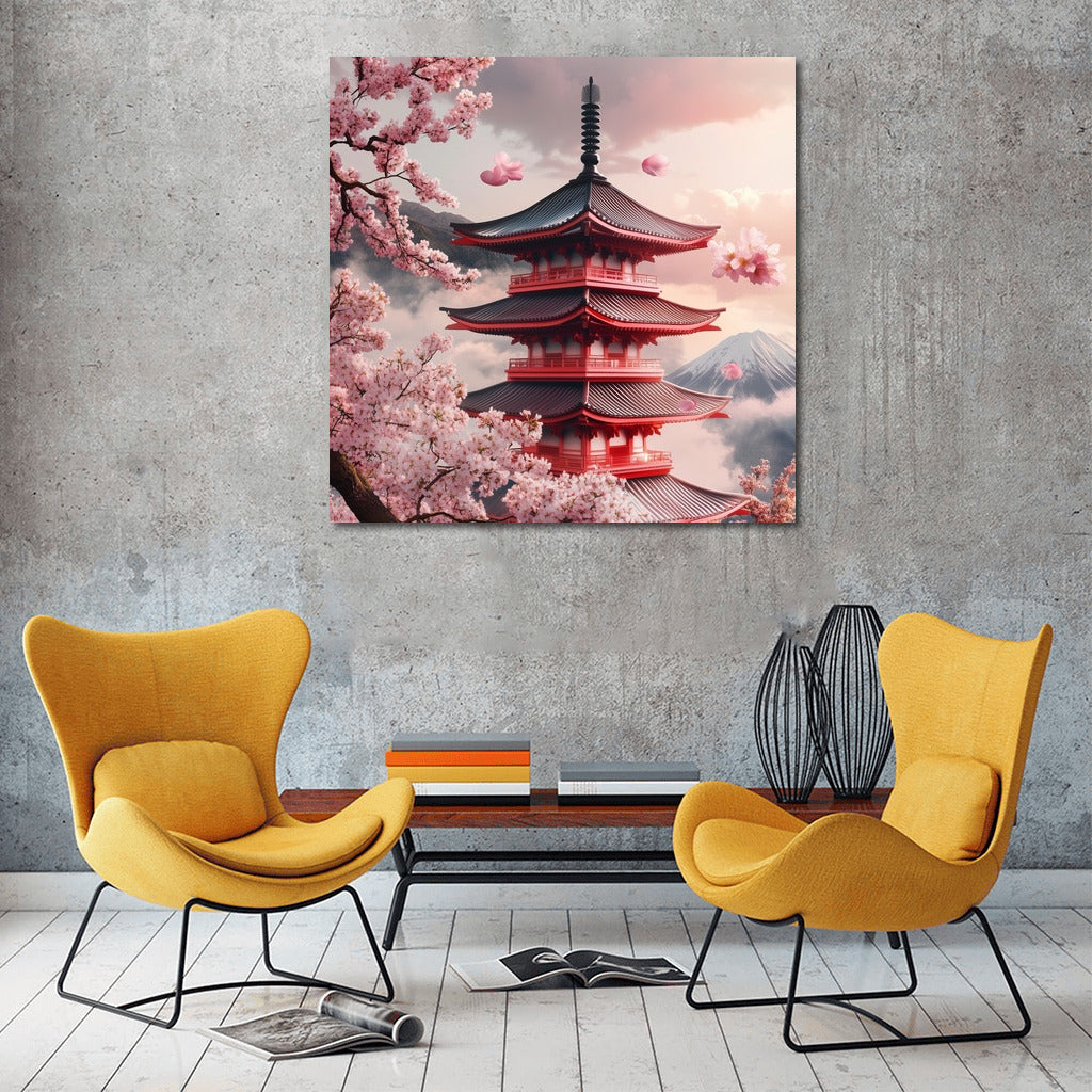 Pagoda in Sakura's Embrace