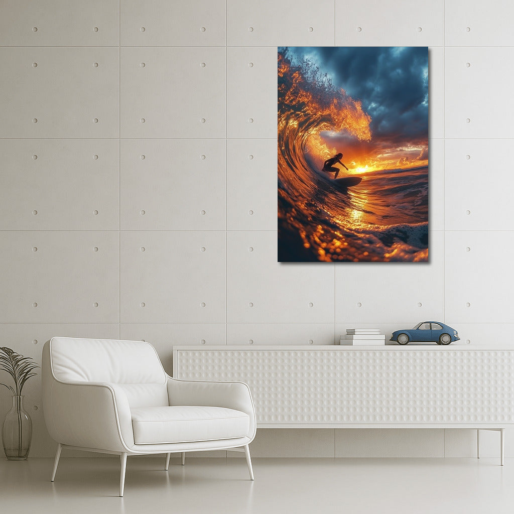 Sunset Surfing: Dance of Fire and Waves