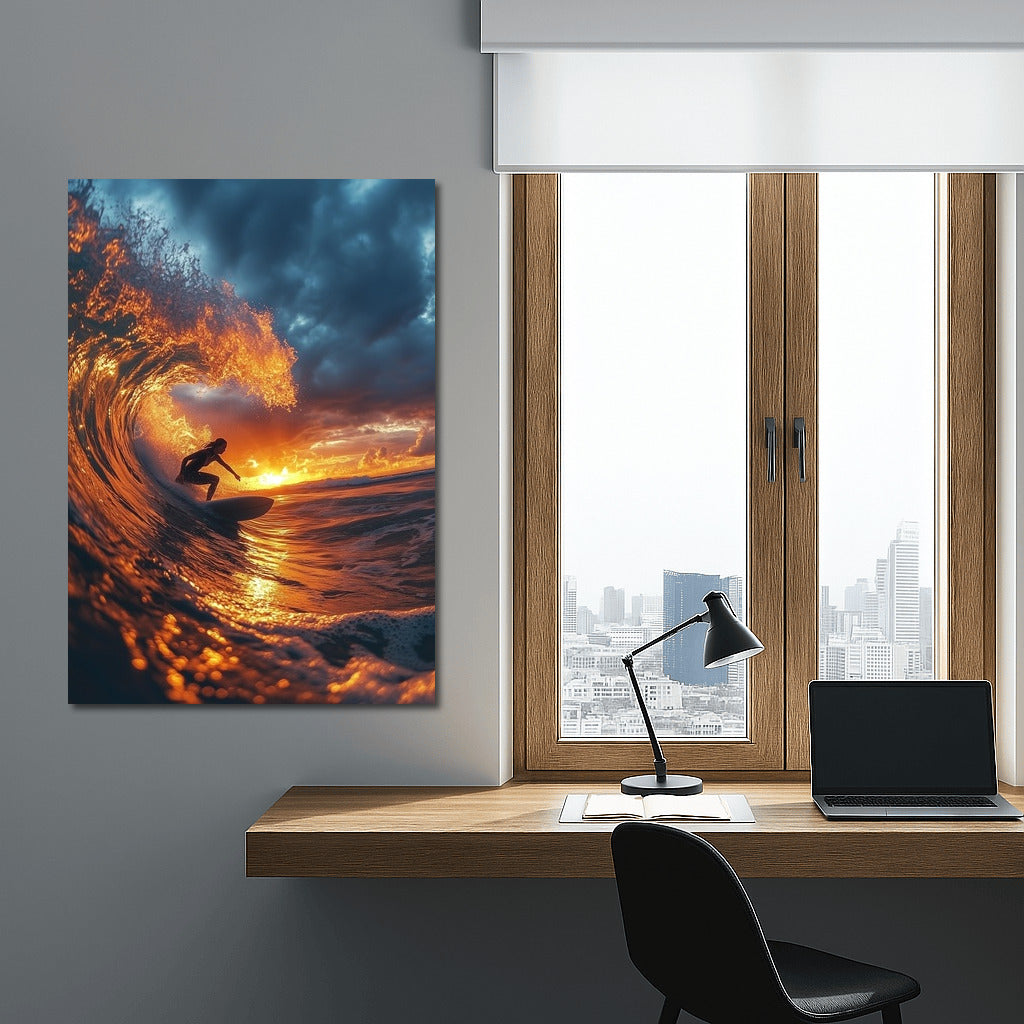 Sunset Surfing: Dance of Fire and Waves