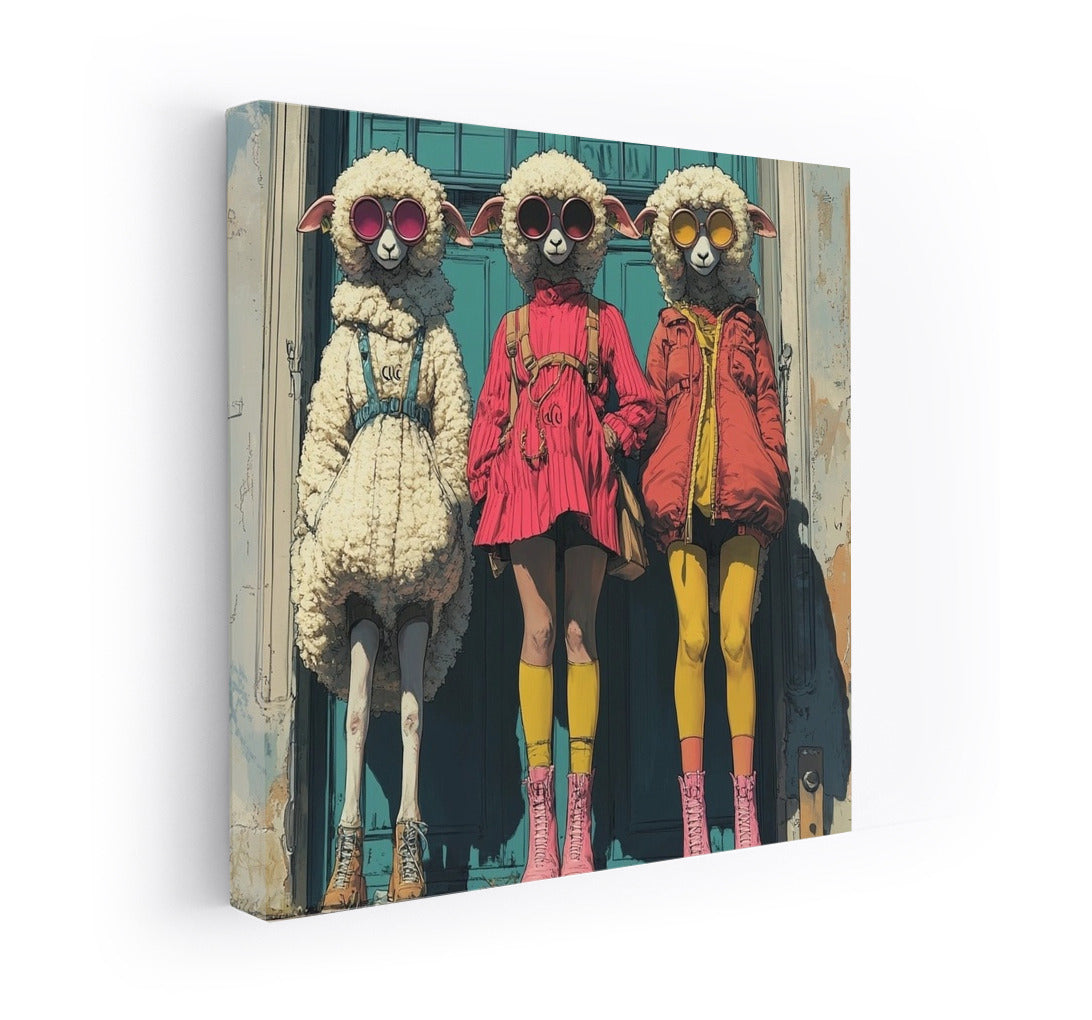 Sheep's Elegance: Three in Masks
