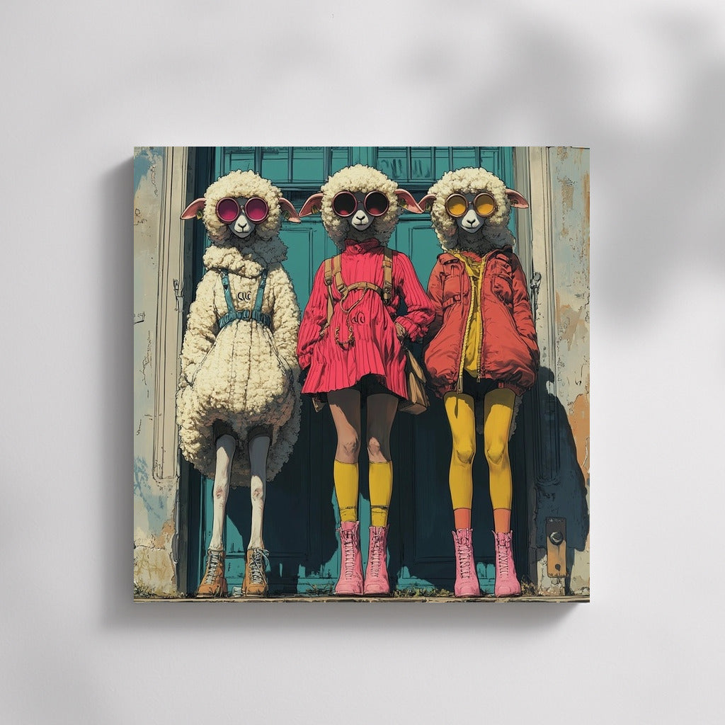 Sheep's Elegance: Three in Masks