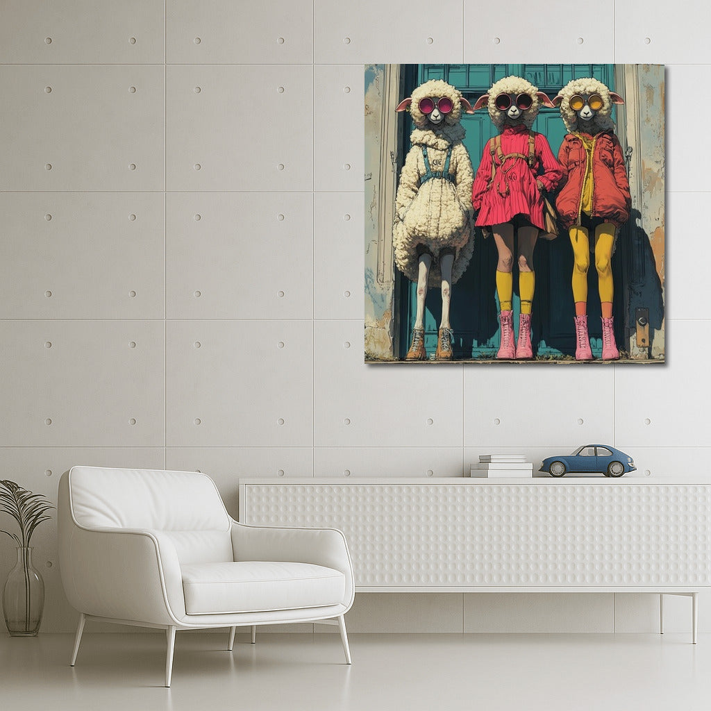 Sheep's Elegance: Three in Masks