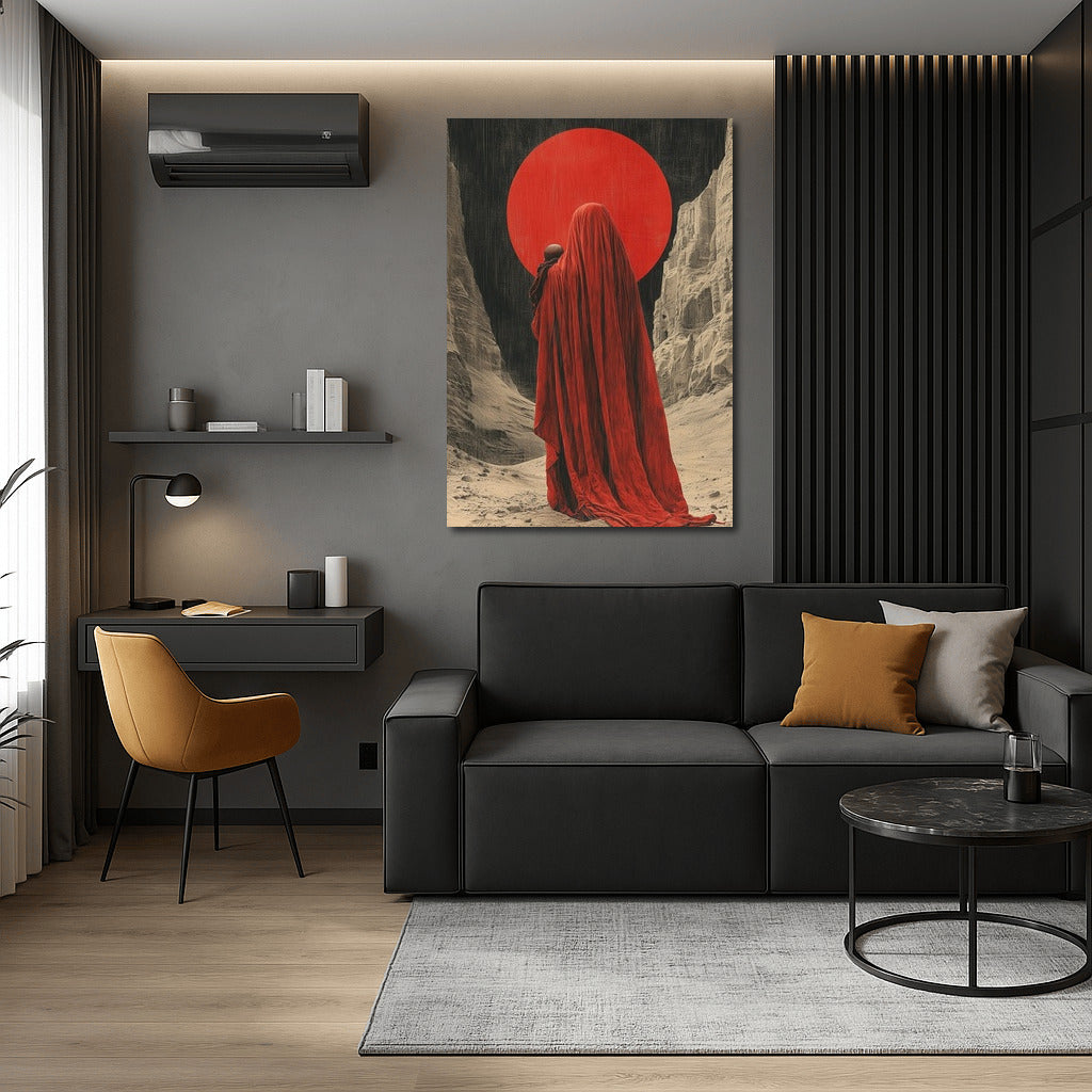 Red Figure Under the Moon Veil