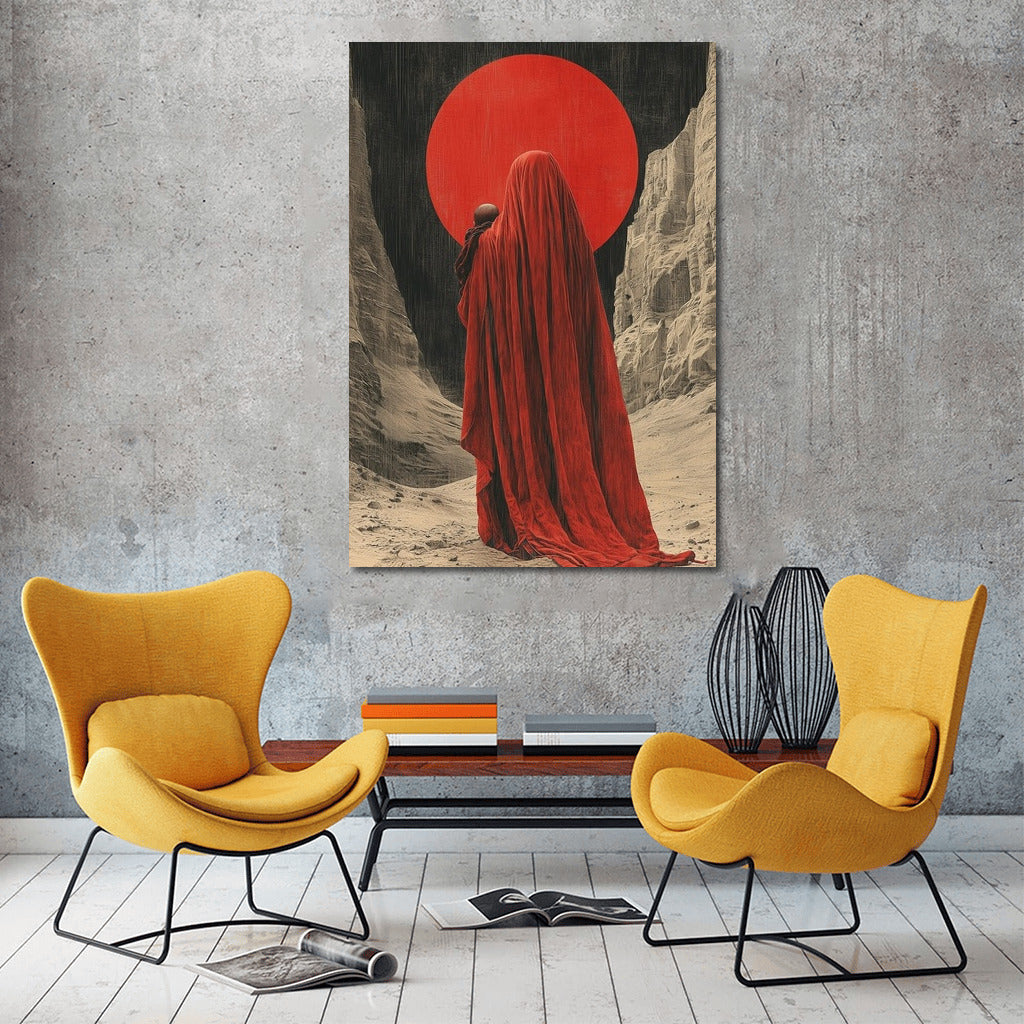 Red Figure Under the Moon Veil