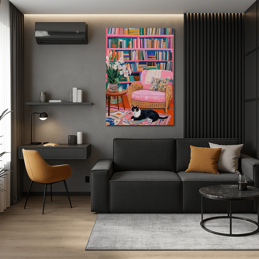 Pink Oasis: Cat and Books