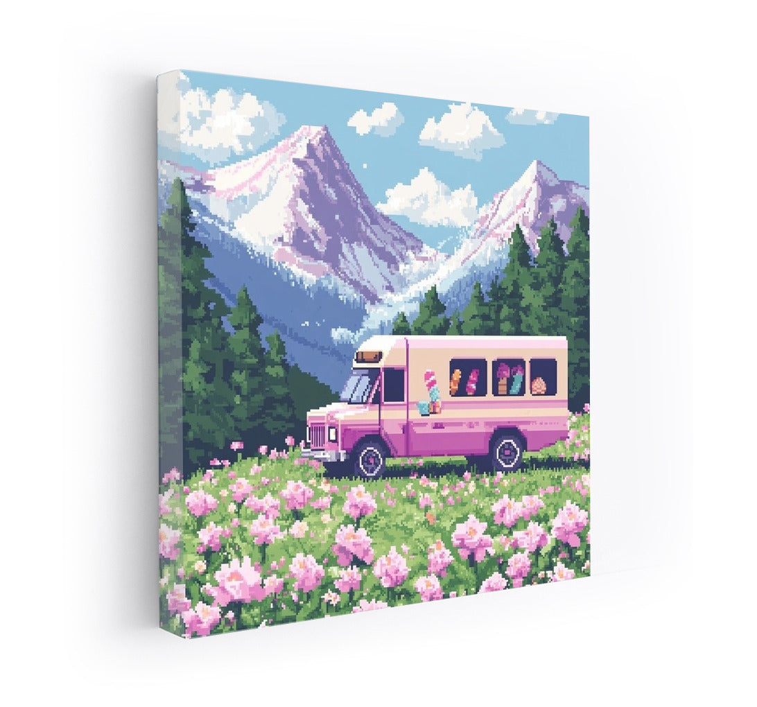 Sweet Retro Caravan in the Flower Ocean