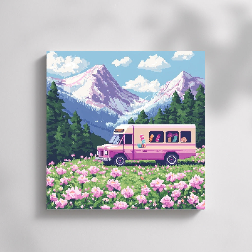 Sweet Retro Caravan in the Flower Ocean