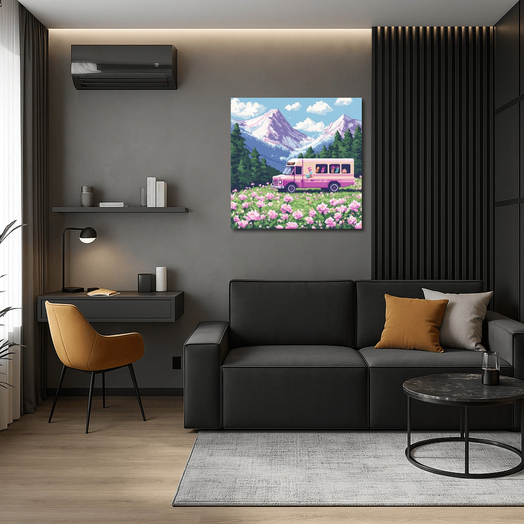 Sweet Retro Caravan in the Flower Ocean