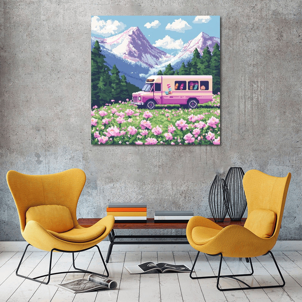 Sweet Retro Caravan in the Flower Ocean