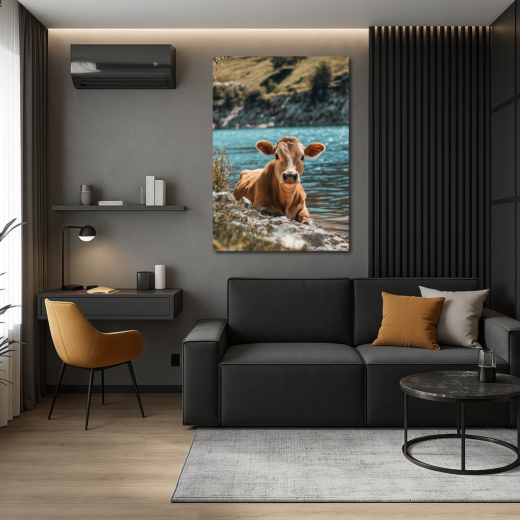 Coastal Idyll: Cow in Summer Calm